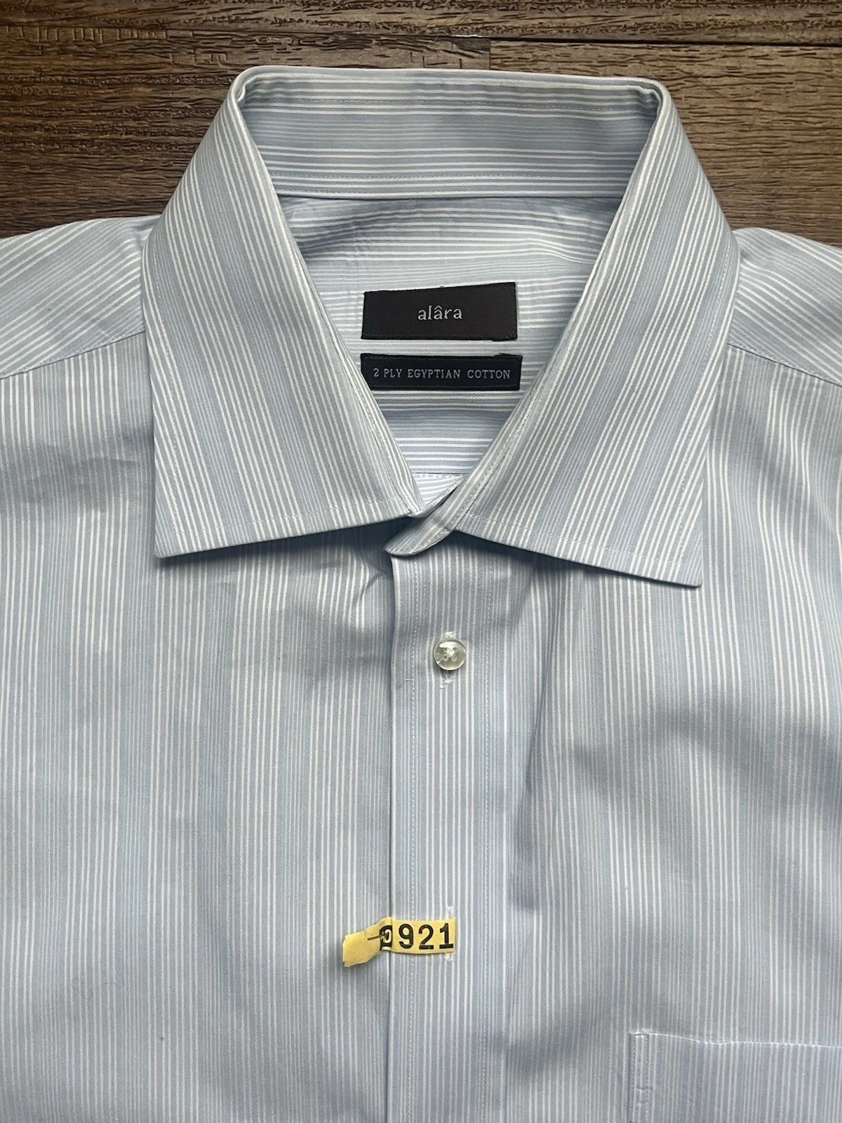 Alara Mens 16/34 Blue Stripe Egyptian Cotton Button Up Long Sleeve Dress Shirt