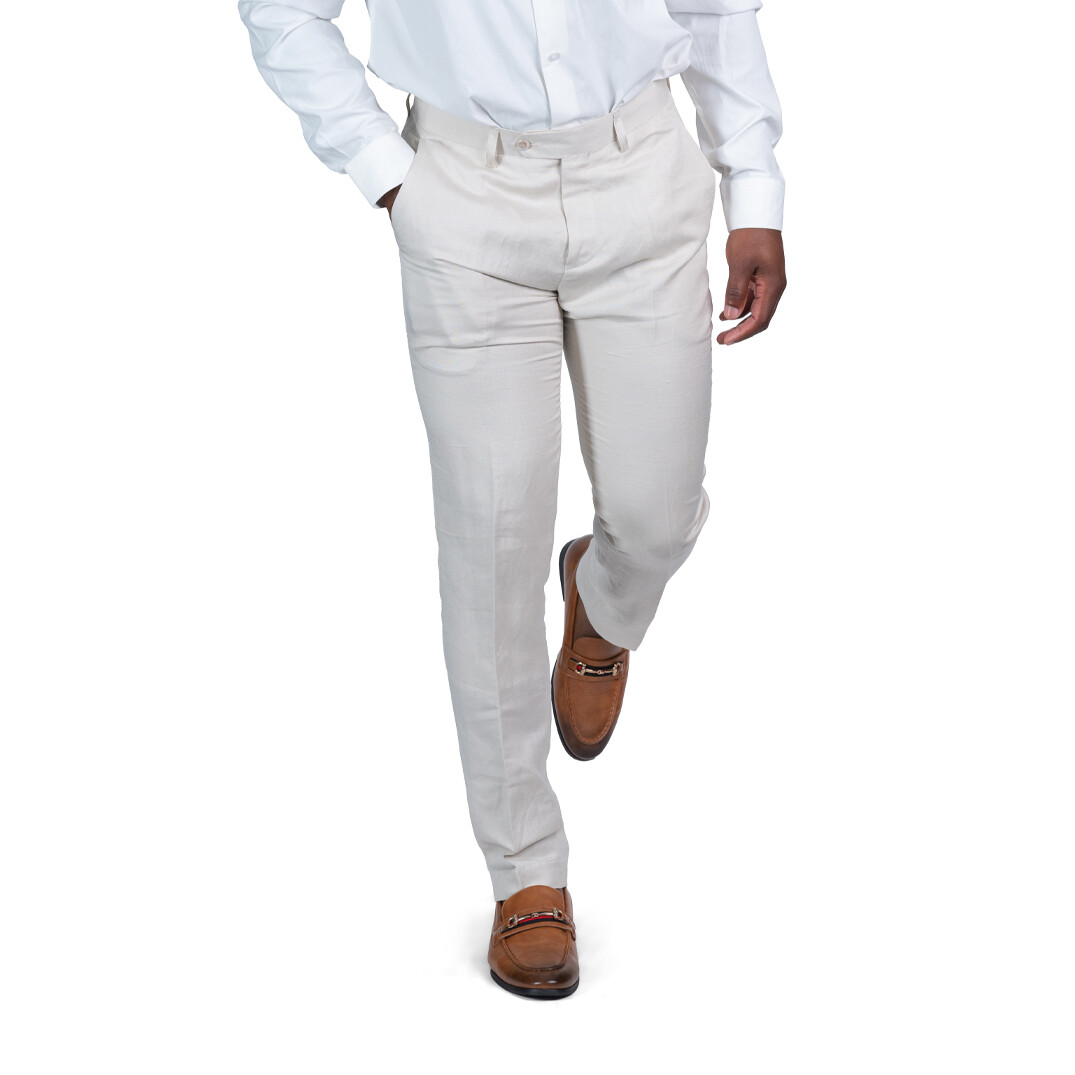Slim Fit Men’s Tan Linen Pants Flat Front Pants Fitted Formal By AZAR MAN NEW