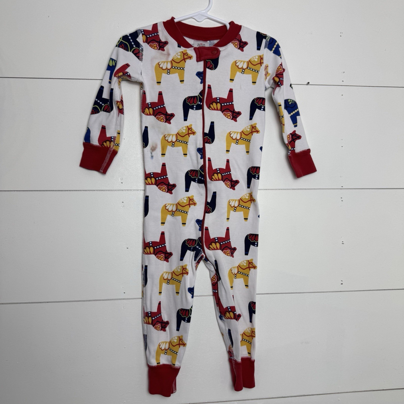 Hanna Andersson 1 Piece Pajama Sleeper Zipper Horse Print 80cm 12-18 Months