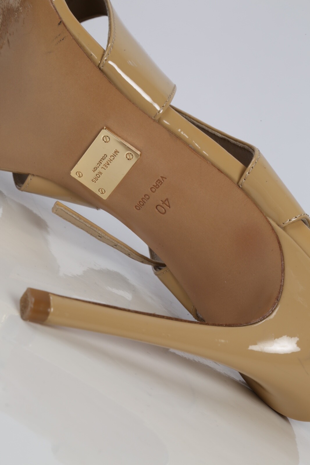 Michael Kors Collection Beige Nude Patent Leather Strappy Heel Sandals Size 40