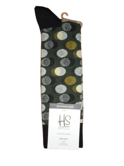 HS by Happy Socks Mens King Size Extended Fit 13-16 Polka Dots Olive NWT