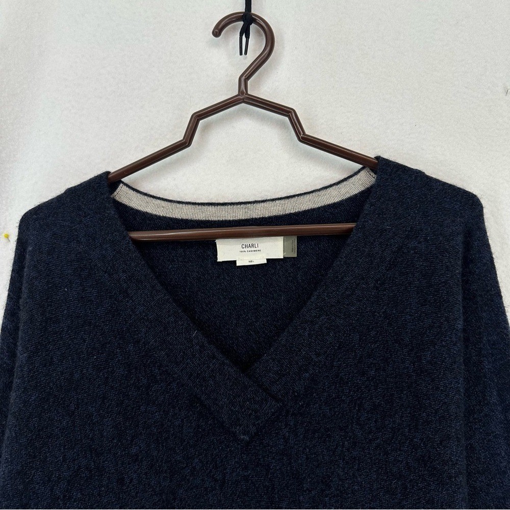 Charli Long Sleeve V Neck Cashmere Sweater Womens Large Blue