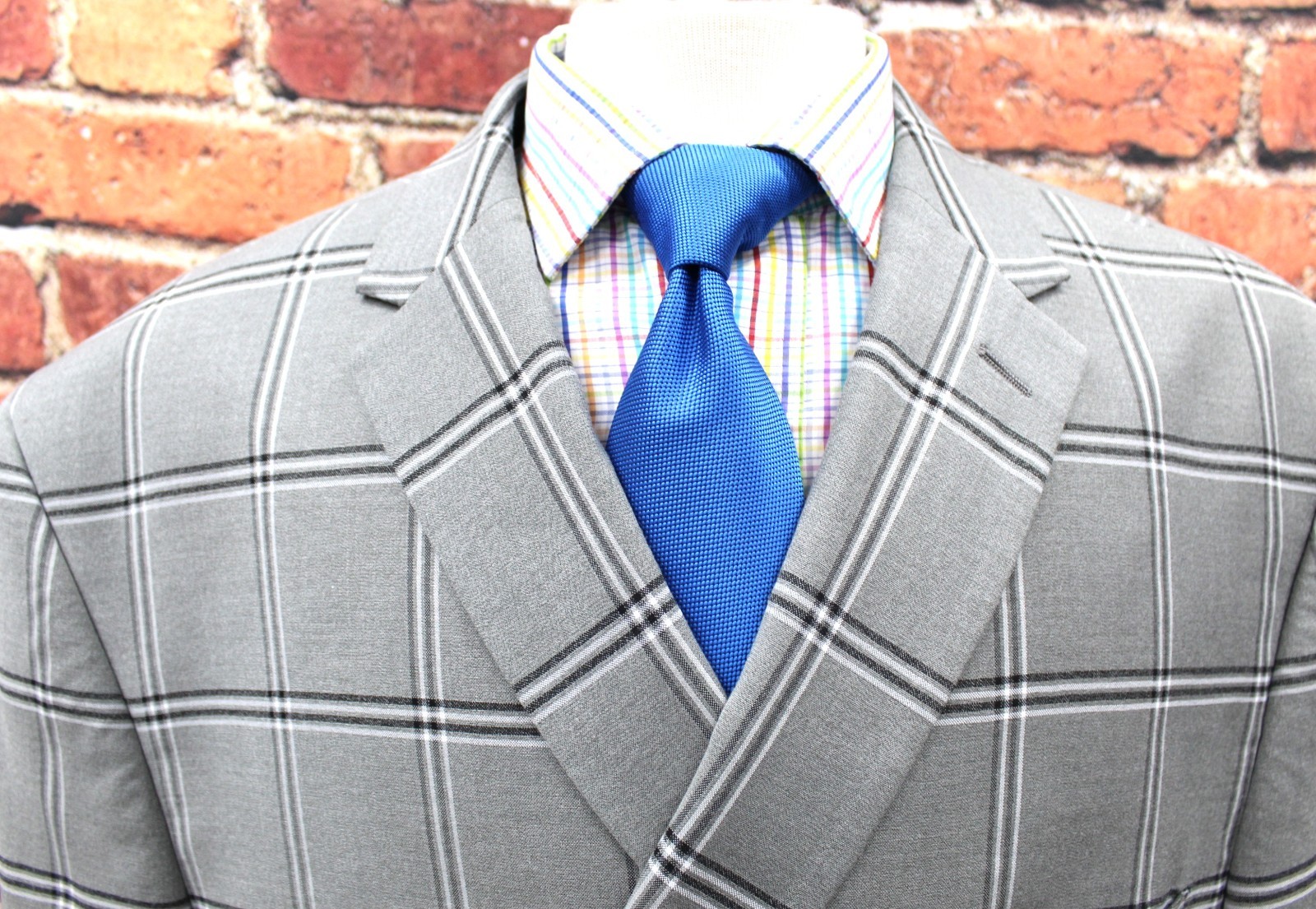 58 LONG- LINEAGE WINDOWPANE GRAY, BLACK & WHITE SPORT COAT POLY/RAYON/SPANDEX
