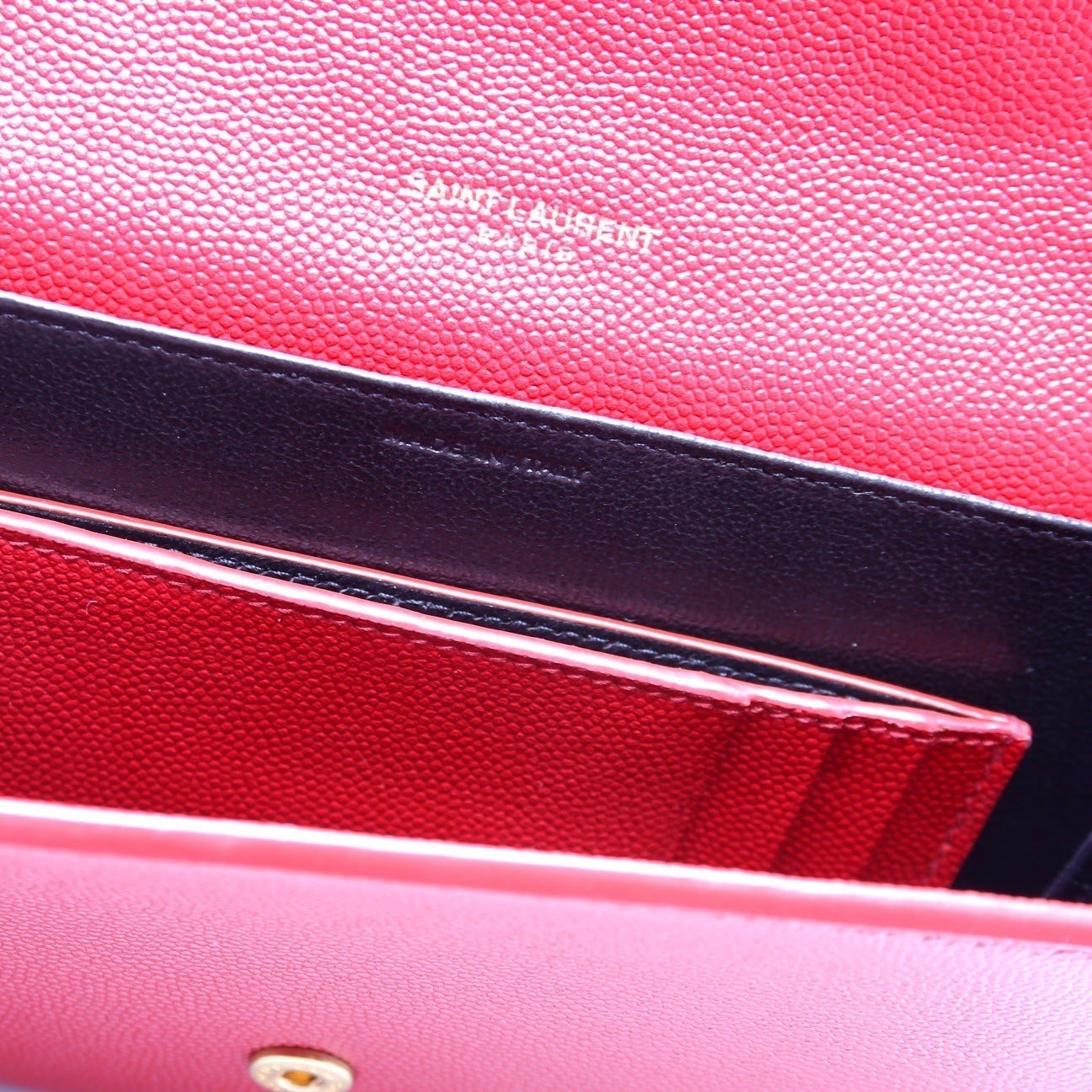 Saint Laurent Uptown Chain Wallet Red Grain De Poudre WOC + Card Holder Gold HW