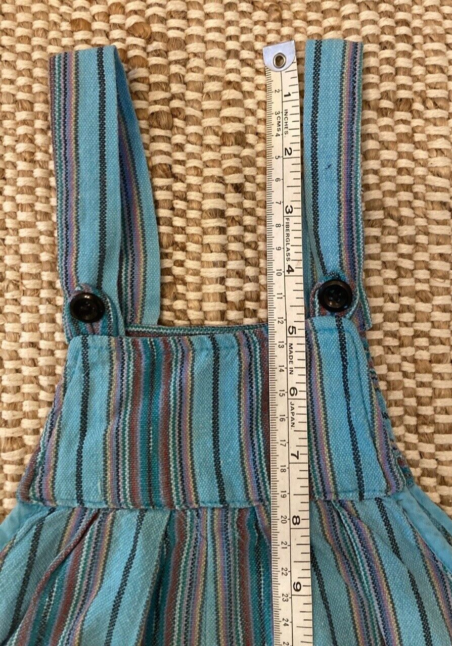 Vintage Guatemalan Child Toddler Romper Overall 2T Unisex Y2K Turquoise Stripe