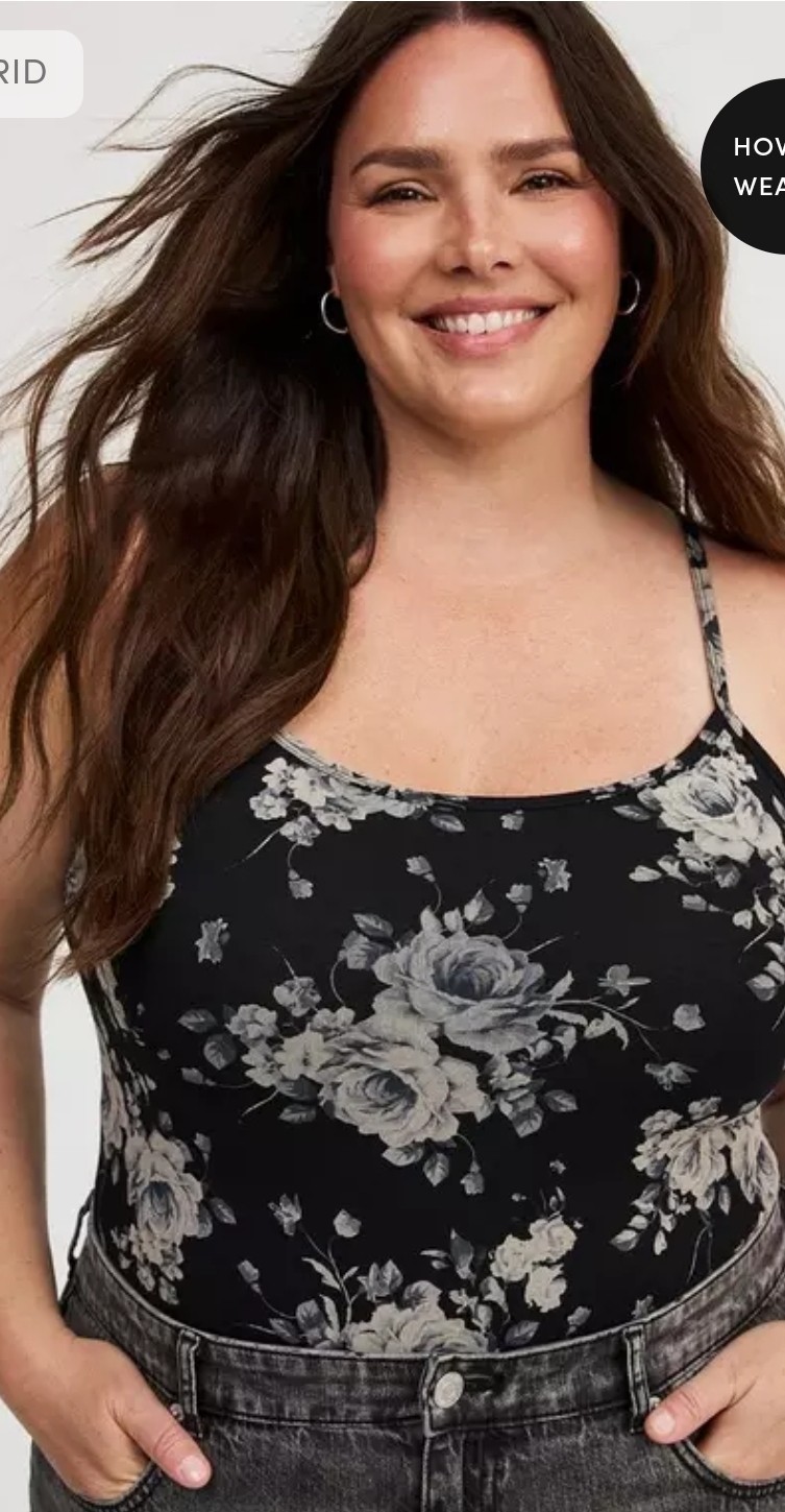 Torrid Black Floral Scoop Neck Spaghetti Strap Stretch Cami Tank Top 4X Plus