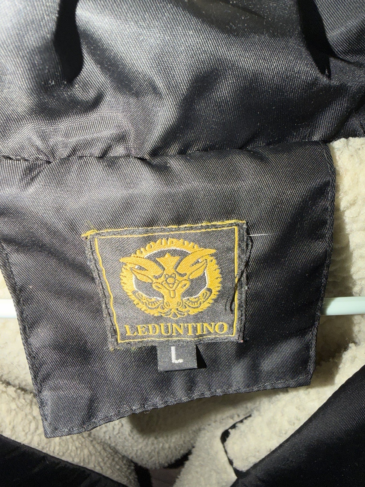 LEDUNTINO Men’s Black Hooded Bomber Jacket Full Zip Faux Fur Trim Size L