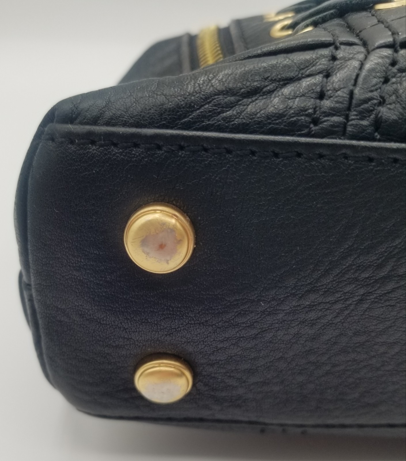 B Makowsky Black Pebble Leather Hobo Bag Gold Hardware Corset Lace Up, Side Zips