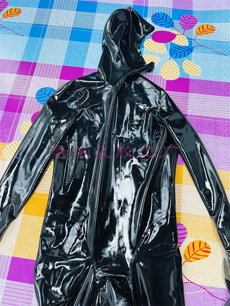 Black latex full cover catsuit open face/face entry no zip custom made