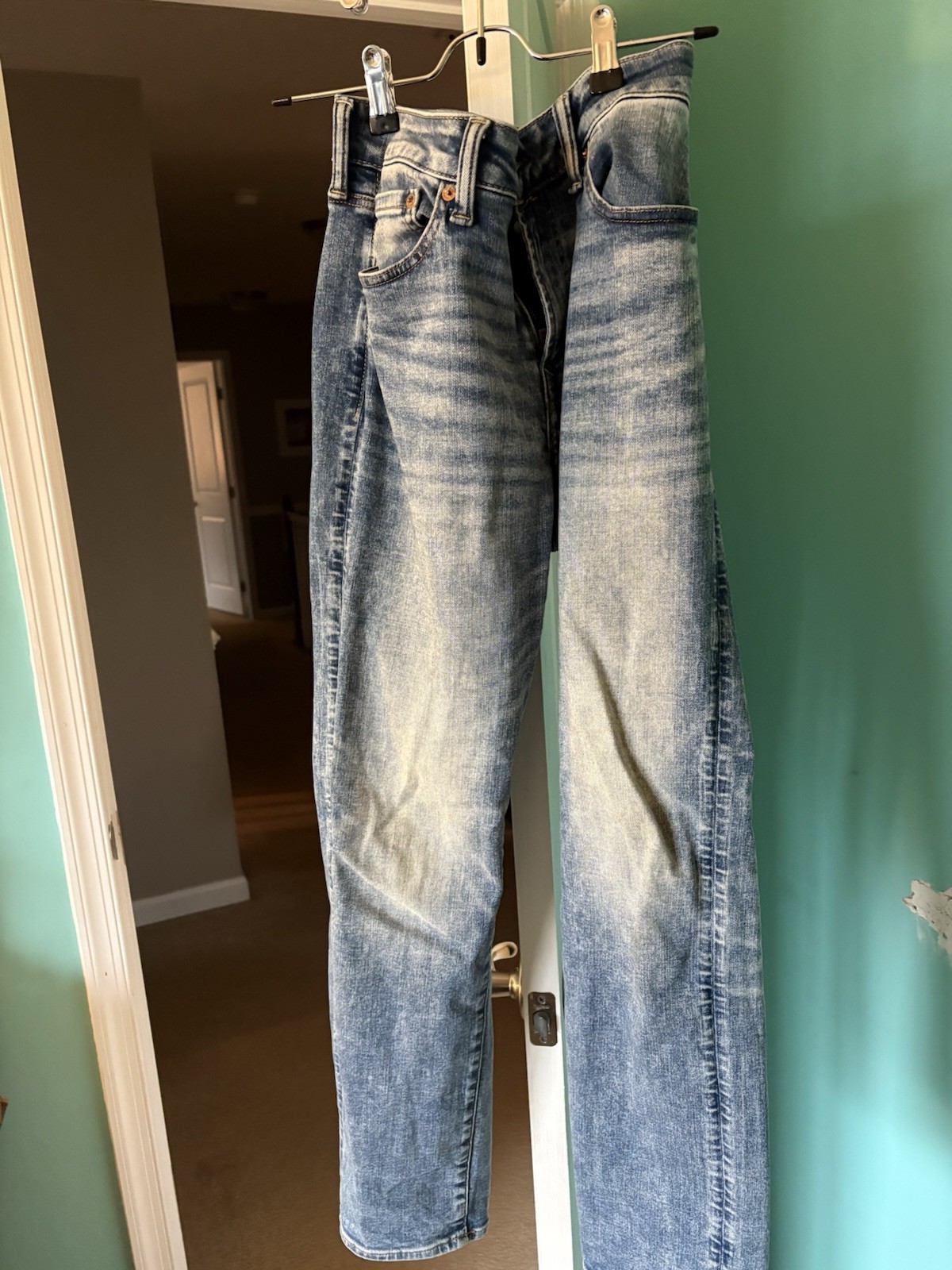 American Eagle Two Jean Combo, 32 Waist 30 Length, Blue Jeans, And Ripped Beige