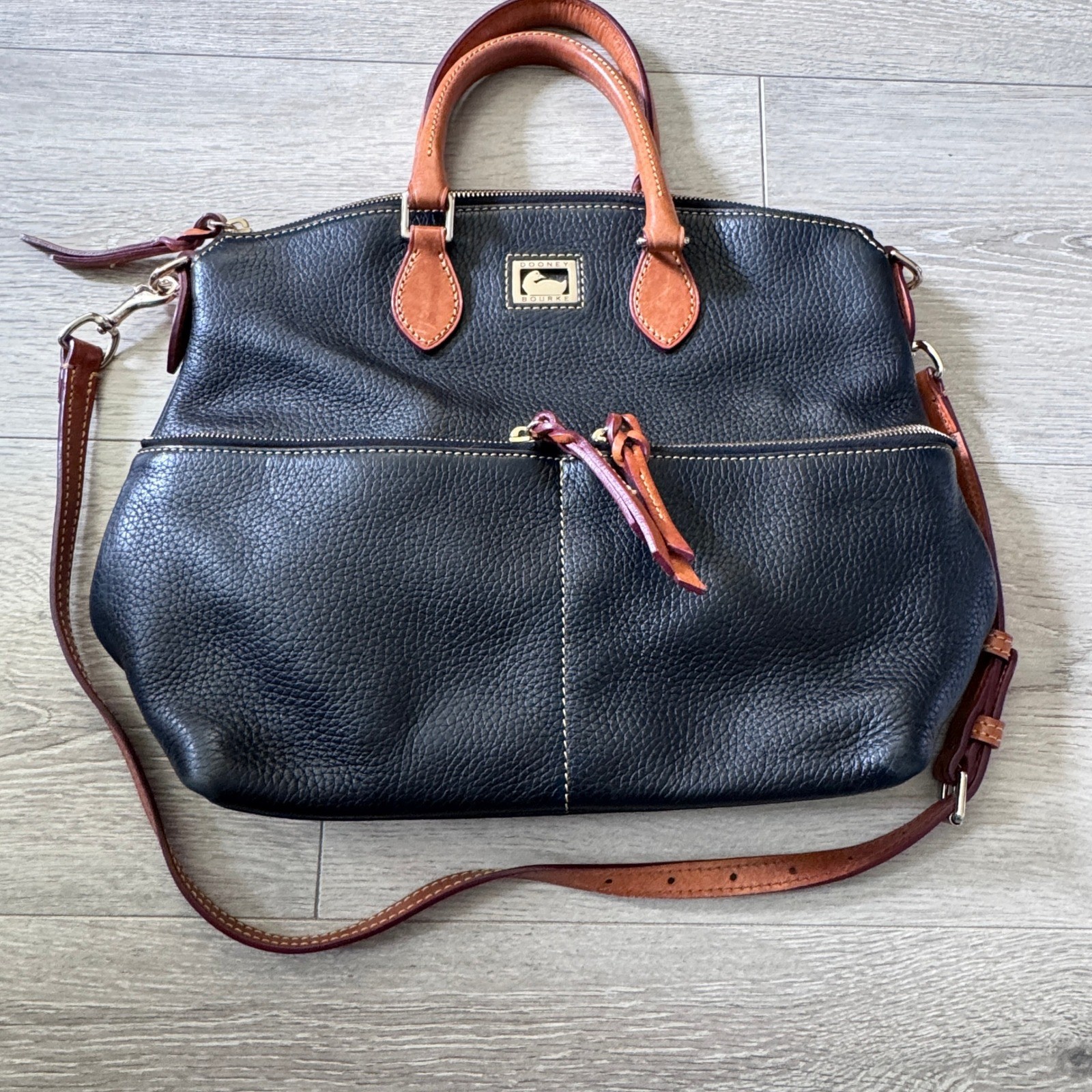 Dooney & Bourke Dillon Black Pebbled Leather Double Pocket Crossbody Bag Purse