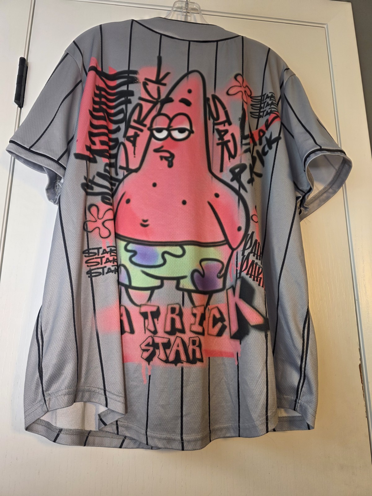 Spongebob Patrick Star Graffiti Baseball Jersey Mens XL Grey Nickelodeon
