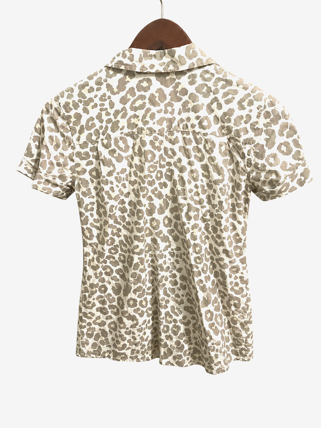 Garnet Hill Leopard Animal Print 100% cotton Top pockets Sz 00 XS White Gray NWT