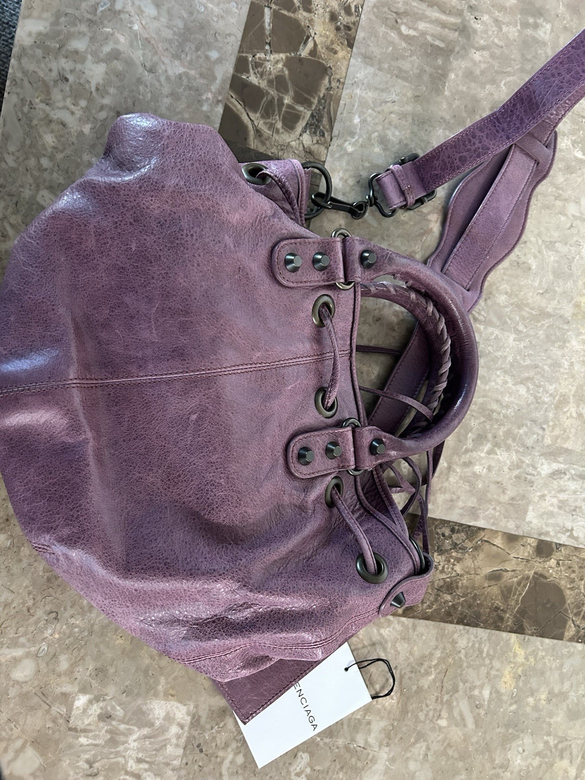 Balenciaga Mini Purple Bucket Shoulder Bag w/ Mirror, Detachable Strap