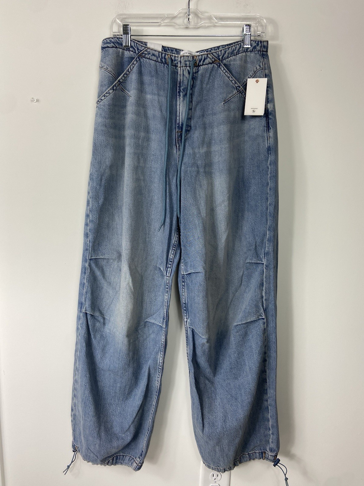 GOOD AMERICAN LITE LINEN DENIM PARACHUTE PANTS INDIGO794 Size 14/32 NEW