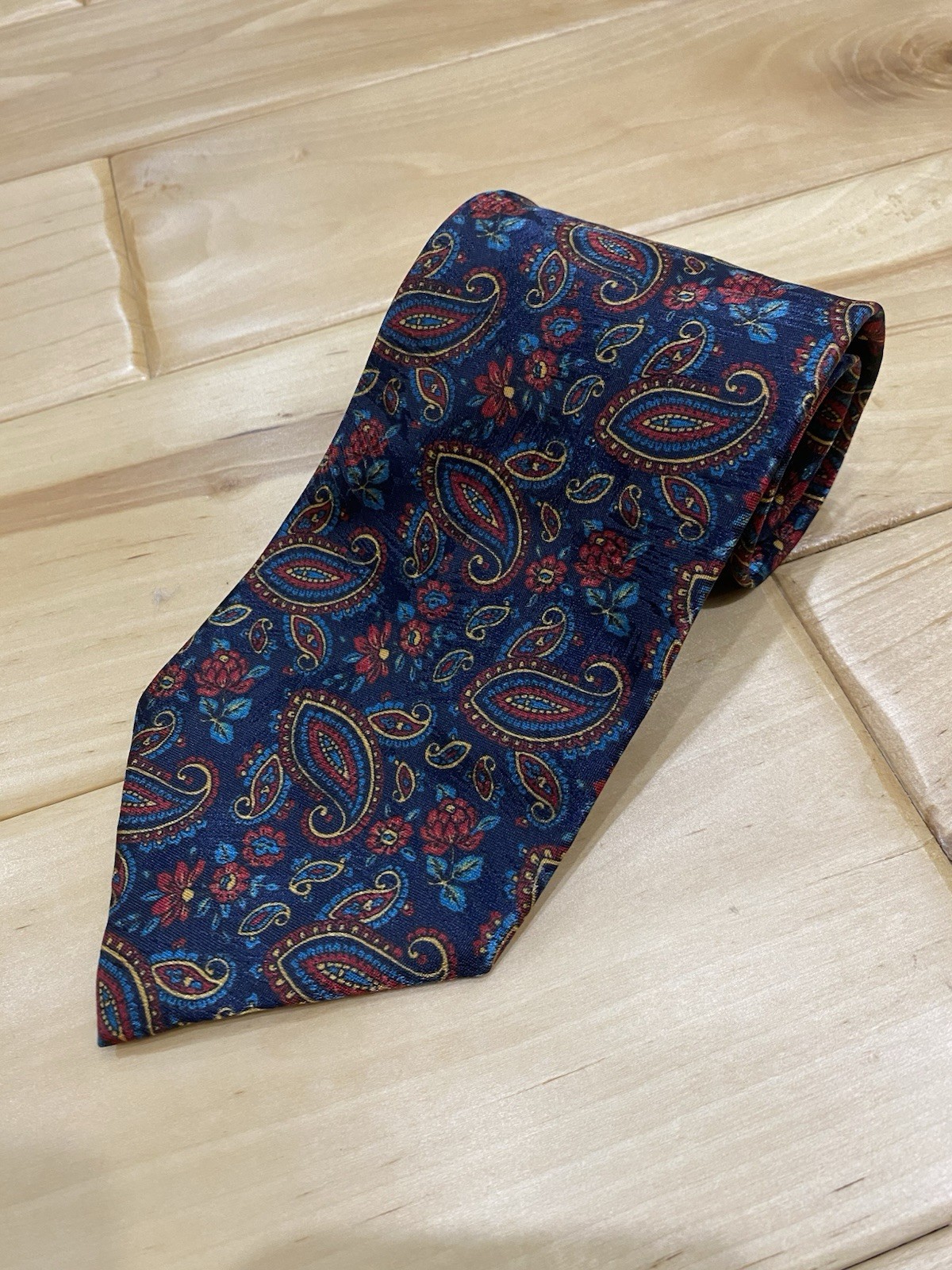 Vintage Christian Dior Monsieur Paisley Tie Navy Blue Mens Necktie 3.5″ x 59″