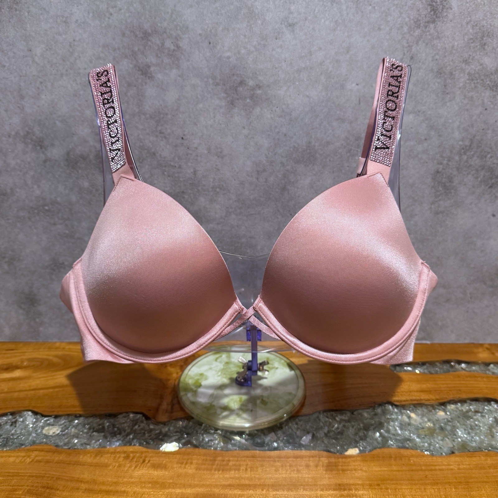 Victoria’s Secret Very Sexy Logo Shine Strap Satin Push-Up Bra Dusk Rose 36B NWT