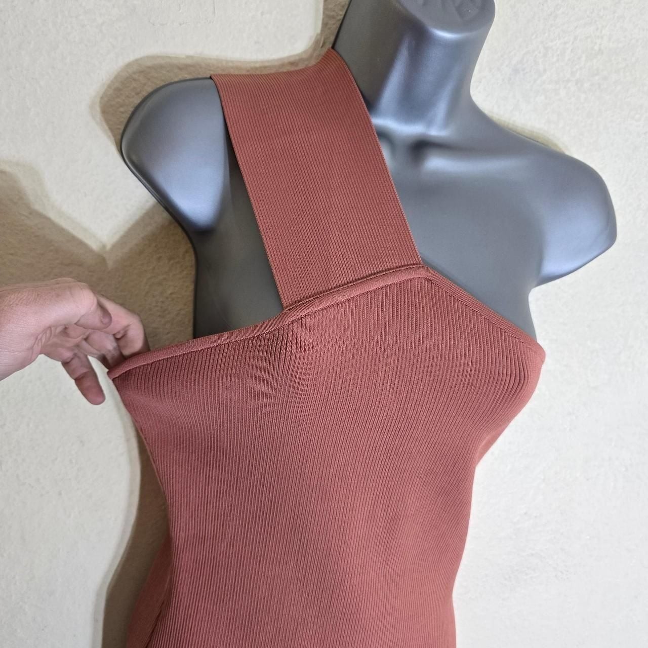 Hervé By Hervé Léger Dusty Rose One Shoulder Banded Ribbed Bodycon Mini Dress