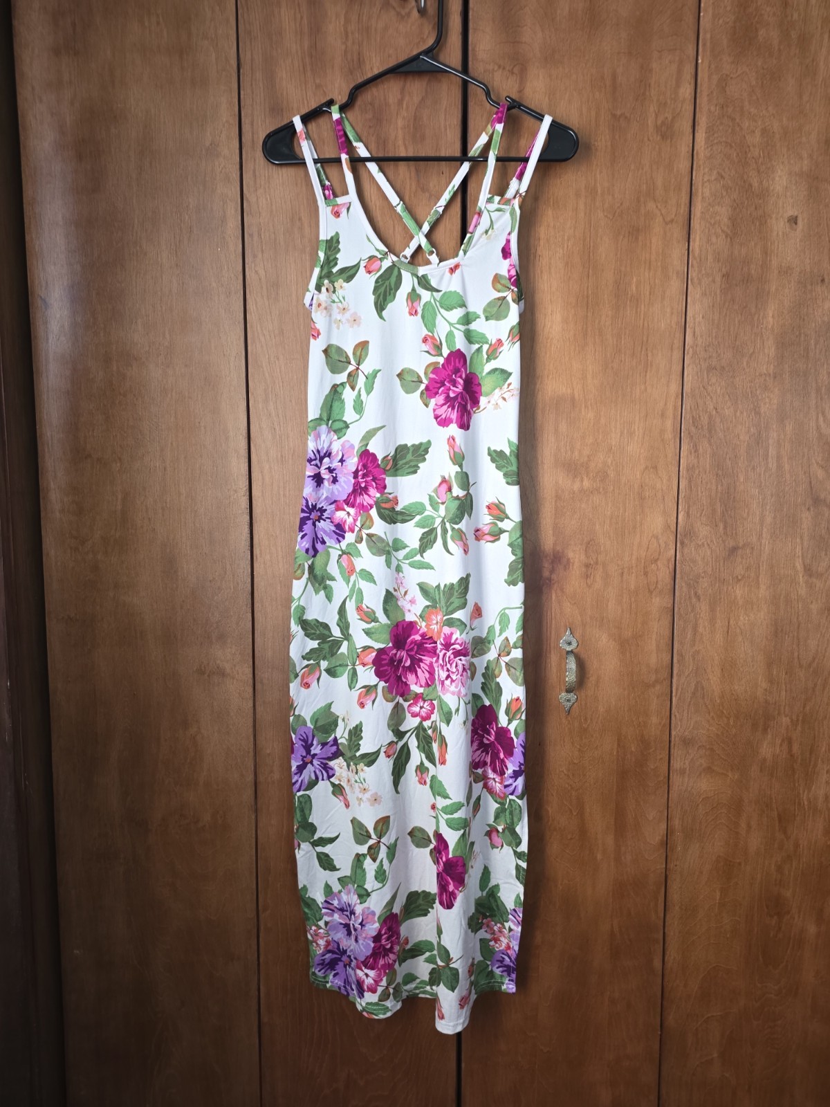 Ladies Summer Floral Sundress WithCross Back Staps Long Cotton Dress Size Small
