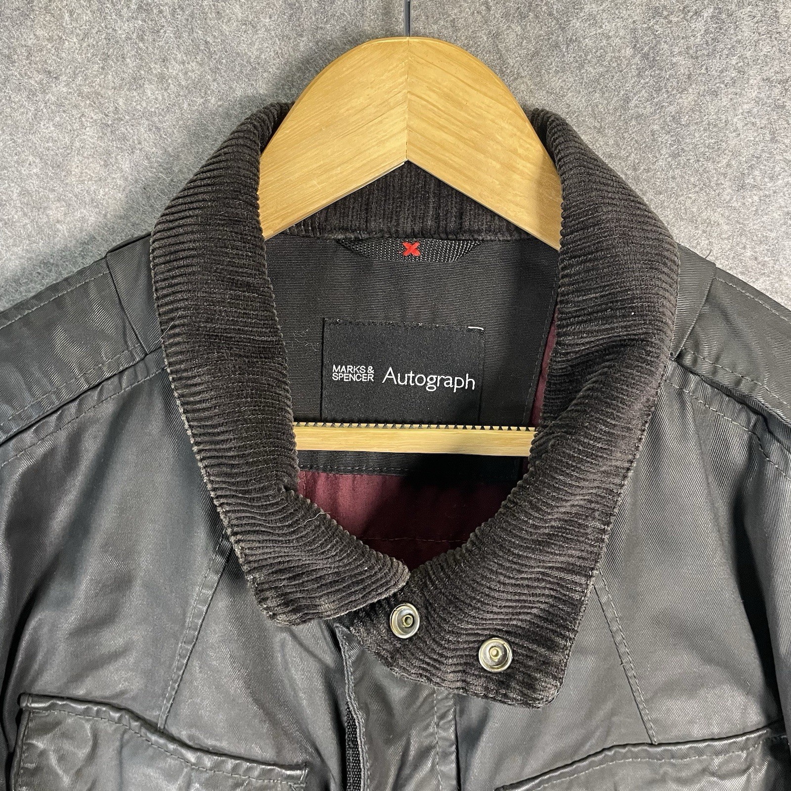 M&S Waxed Jacket Mens Medium Black Carbon Military Colour Padded Lining Outdoor