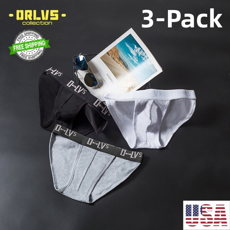 3-Pack Men’s Cotton Briefs Low Waist Jockstrap Pouch Bikini Underwear