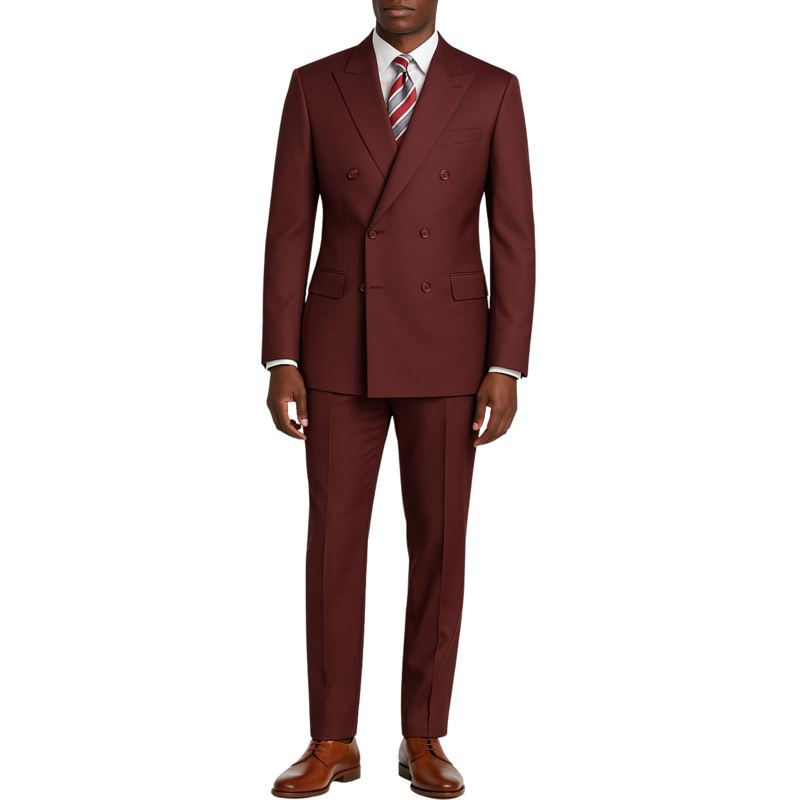 VINCI Men’s Burgundy Double-Breasted Suit w/ Adjustable Waist, Reg-Fit – NEW