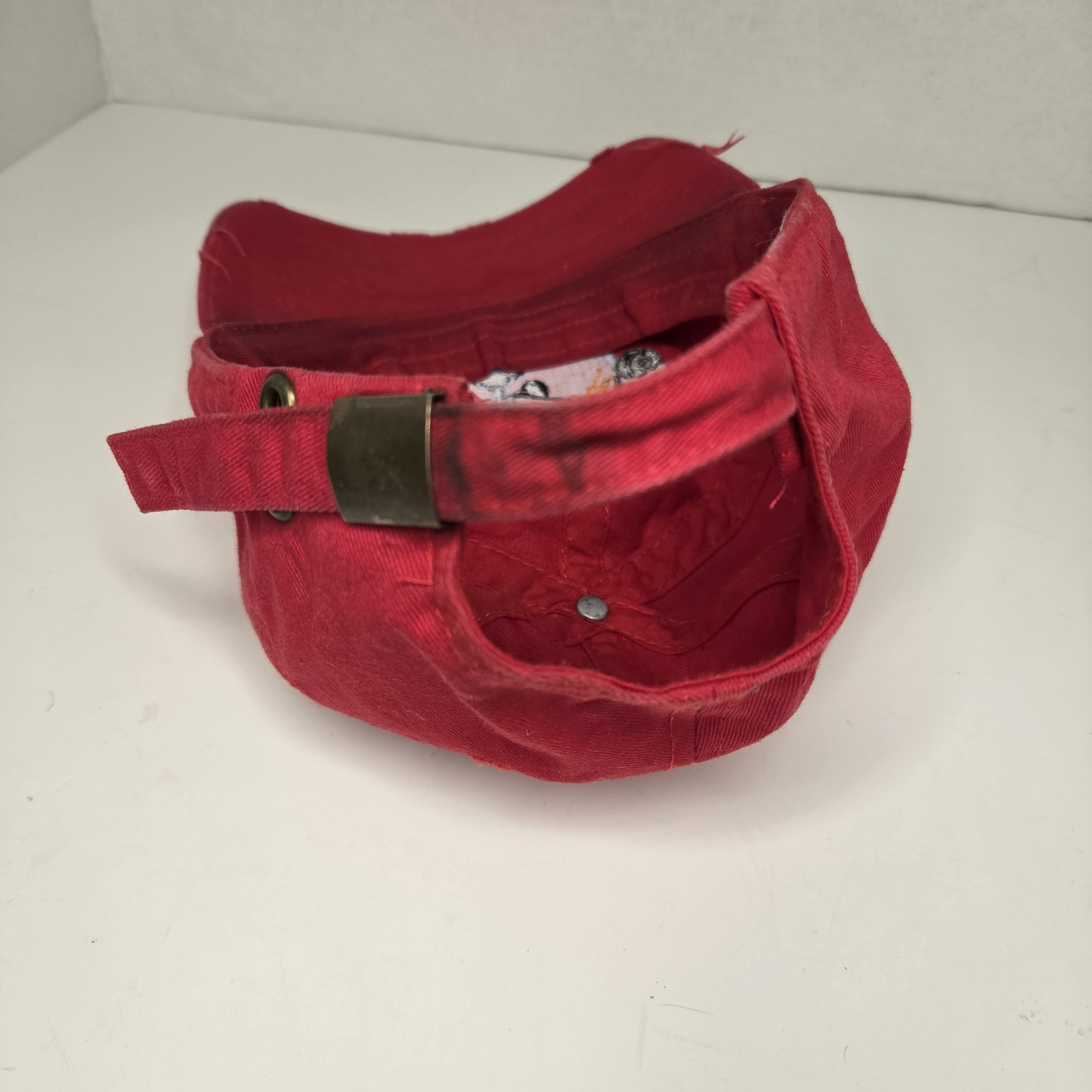 MUKA Headwear Red Savage Teddy Bear Hat Strapback Cap Distressed Style