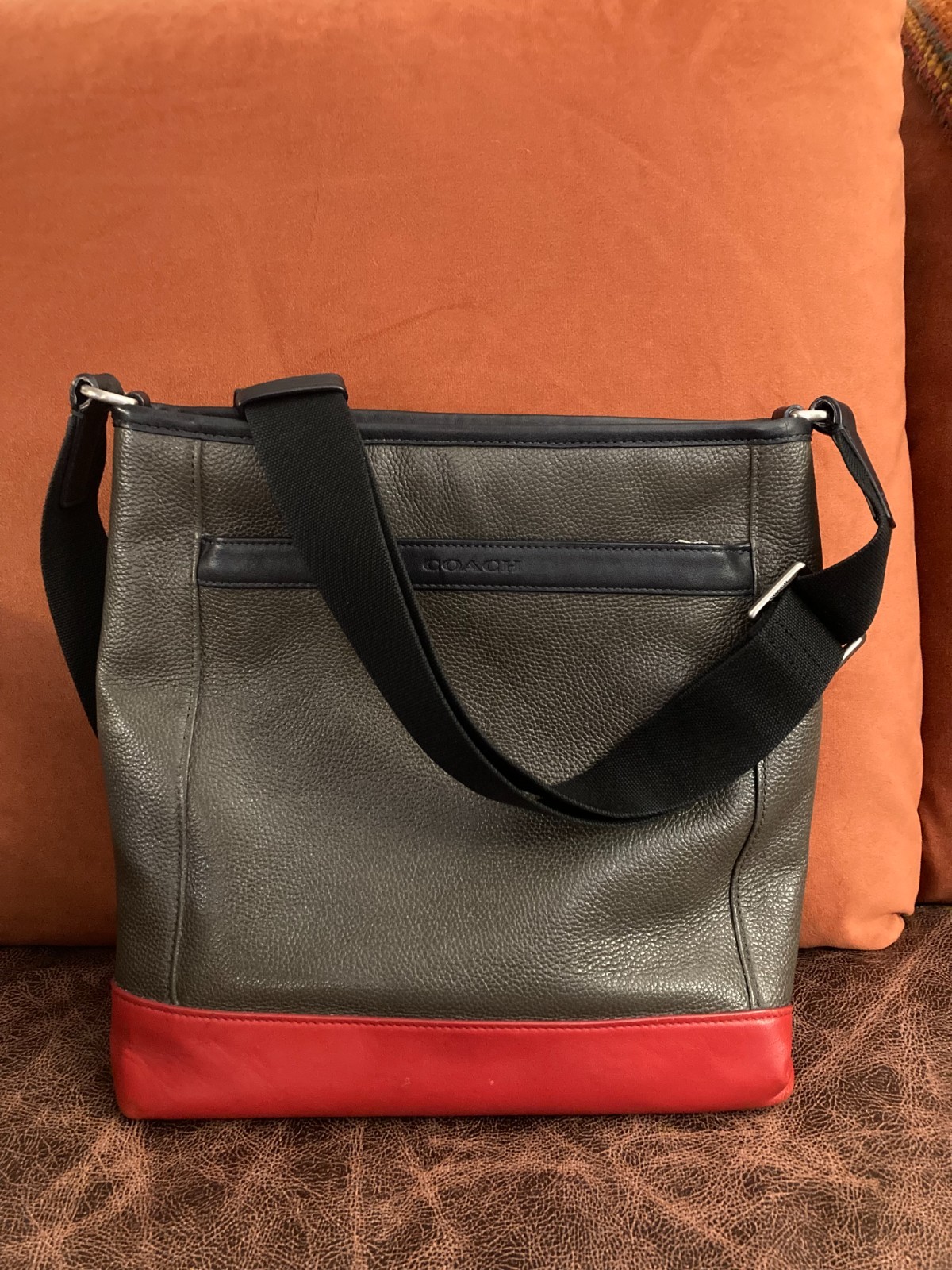 Coach “Camden” crossbody in Gray and Orange/Red Leather_bag No. J1405-F71341
