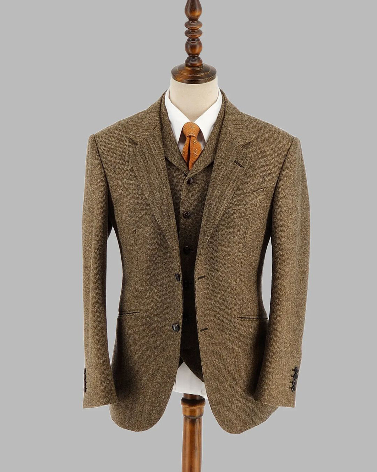 Brown Business Men Suits Herringbone Formal Classic Regular fit Wedding Tuxedo