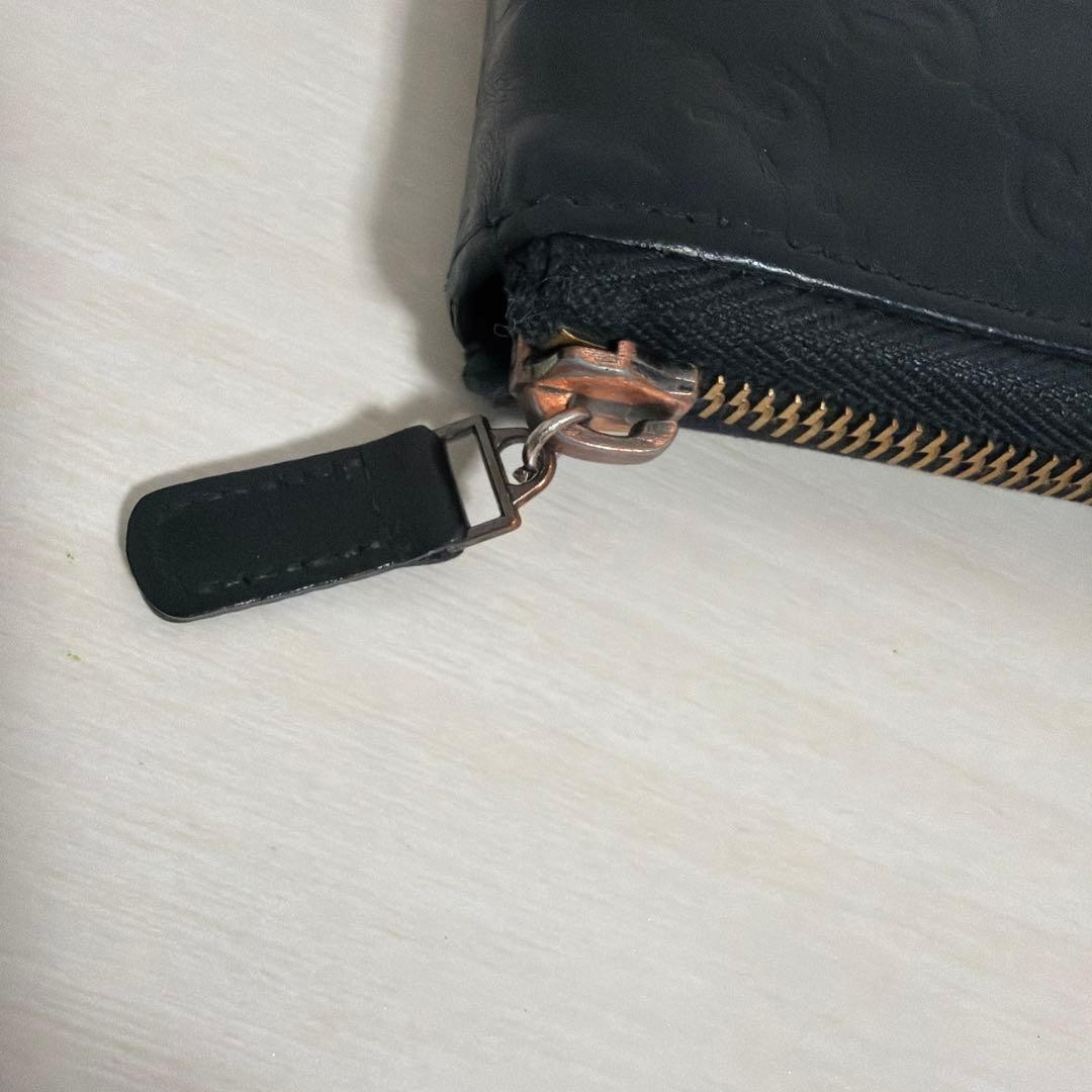GUCCI Bi fold Mini Wallet Black Leather GG Pattern Embossed