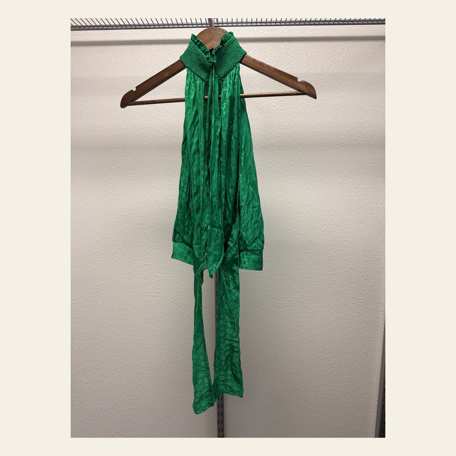 PINKO Emerald Green Jacquard Smocked Halter Top Neck Tie Viscose IT 40 US 4