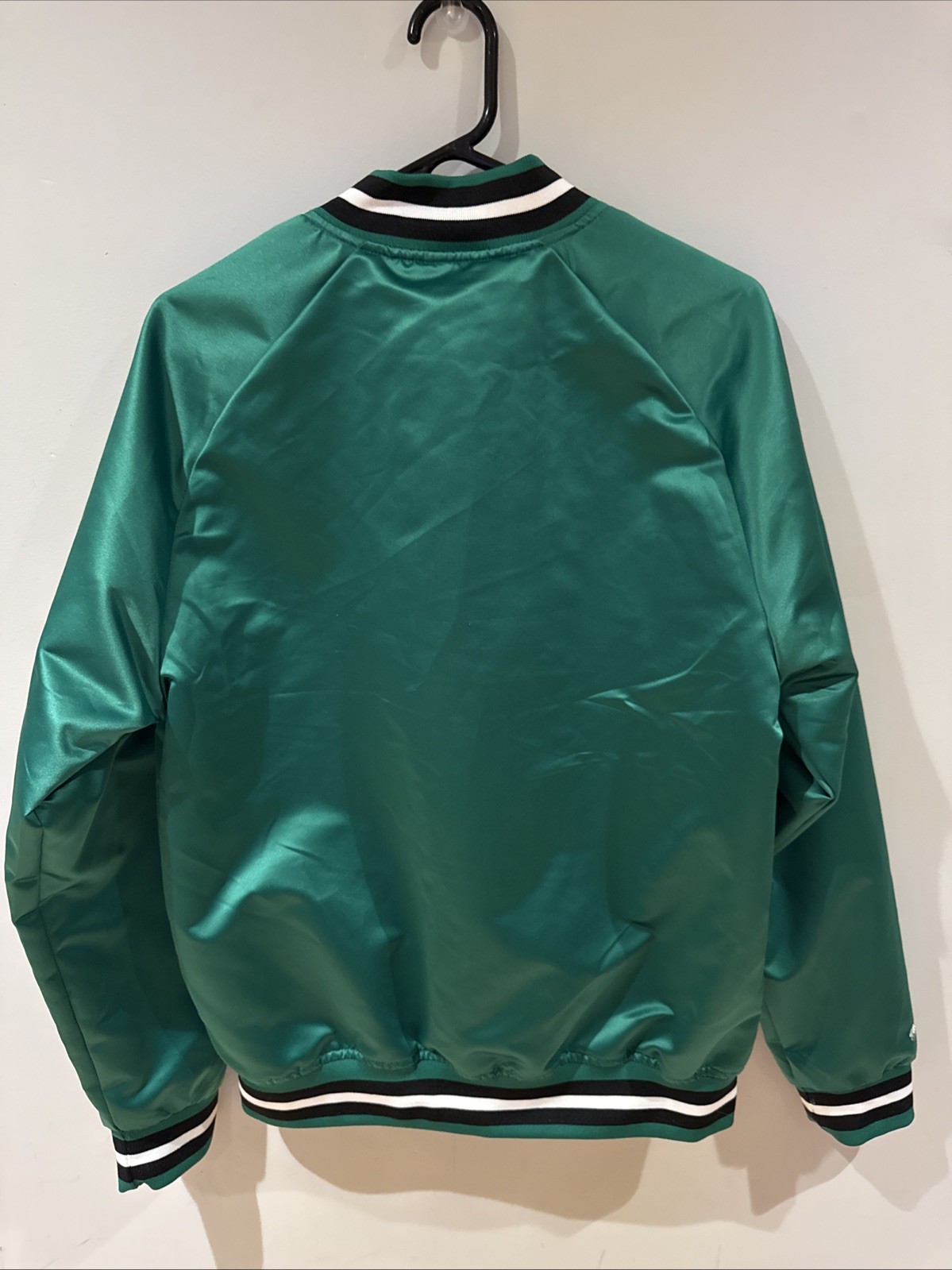 Boston Celtics Satin Varsity Jacket Green Snap Front Mitchell & Ness -Medium