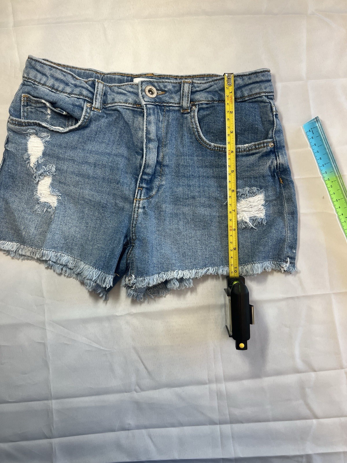 Zara Women’s Blue Distressed Denim Cut Off Shorts 13-14 CM 164 Mid Rise