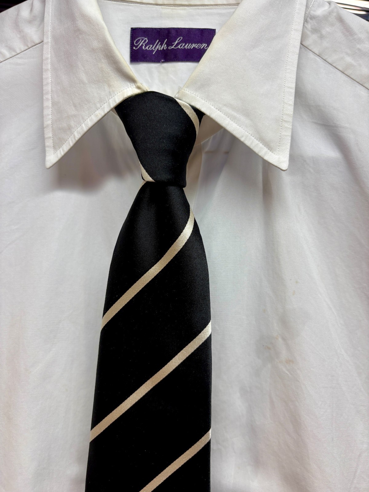 Ralph Lauren Purple Label Black & White Striped Woven Silk Tie – Italy – $235.00