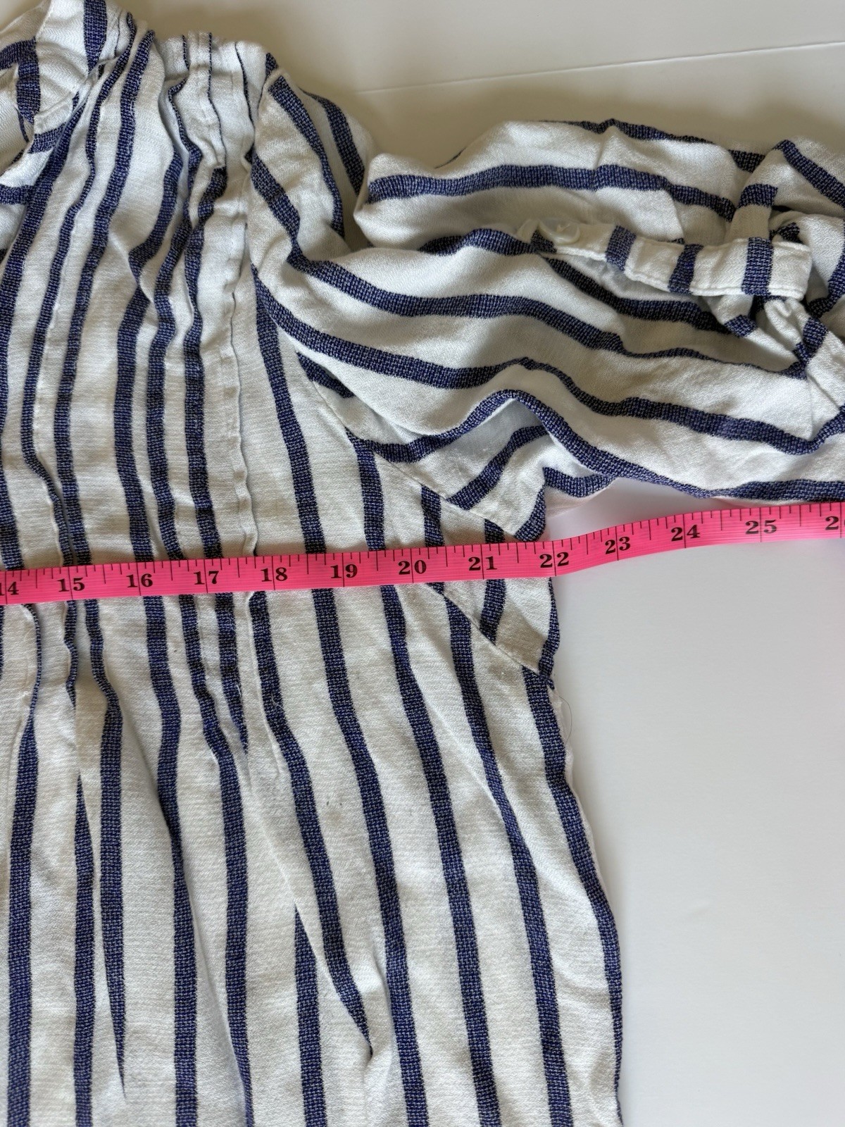 Club Z Collection Striped Tunic Blouse XL Blue White Coastal Beach Linen Look