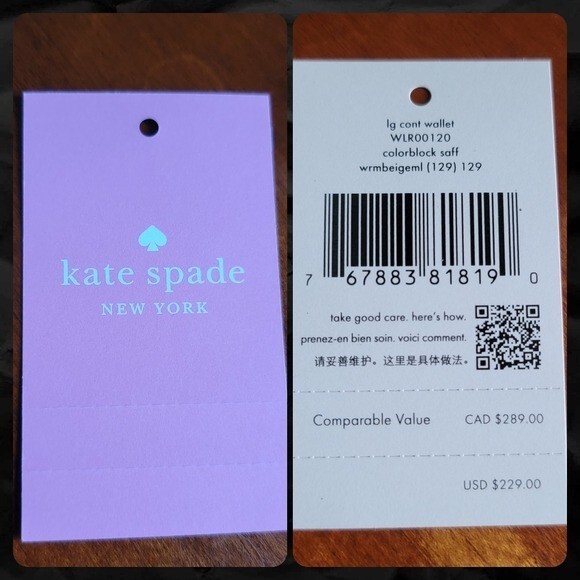 Kate Spade Staci WLR00120 Zip Around Continental Wallet Black Tan NWT