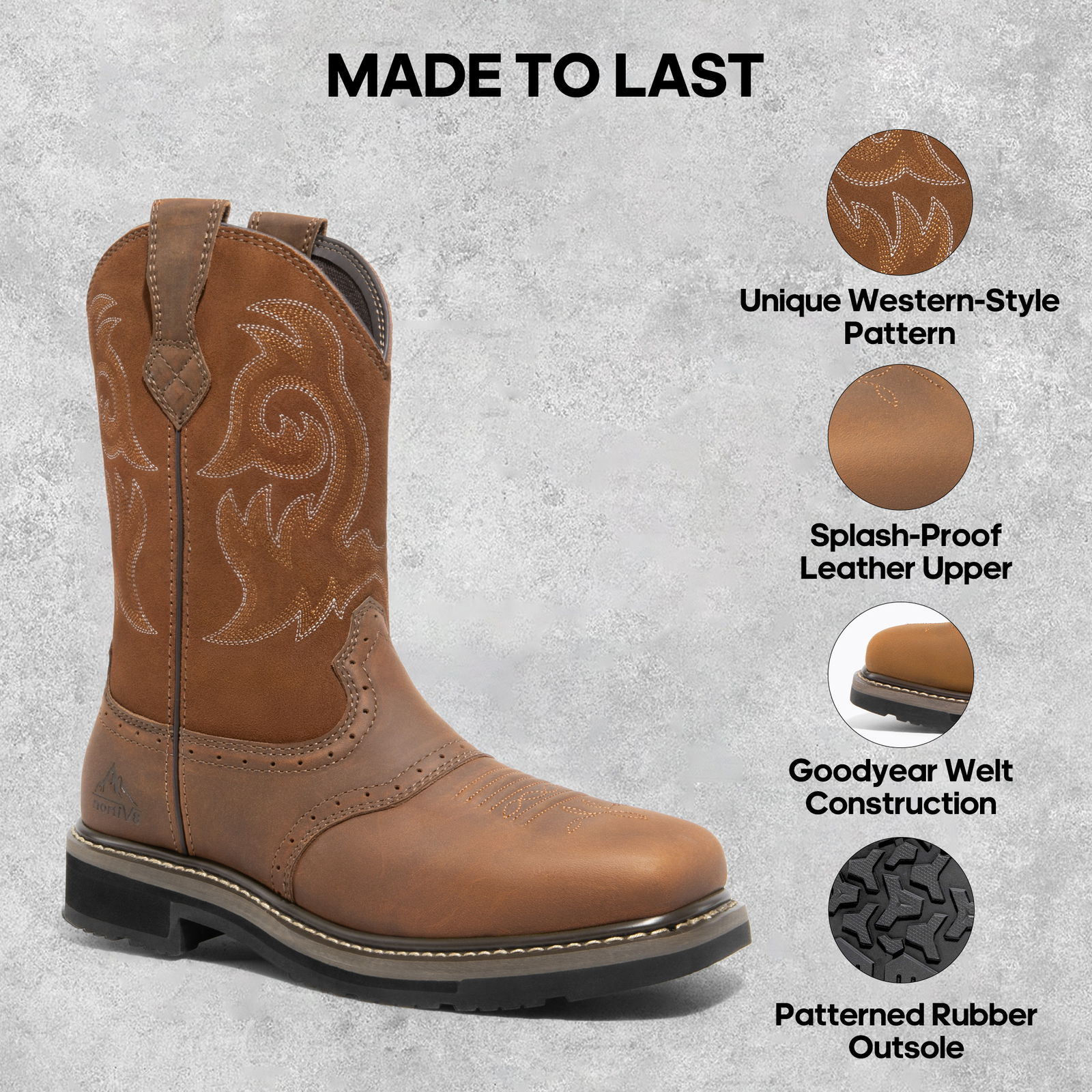 Men Steel Toe Boots Western Boots Square Toe Mid Calf Leather Farming Work Boots