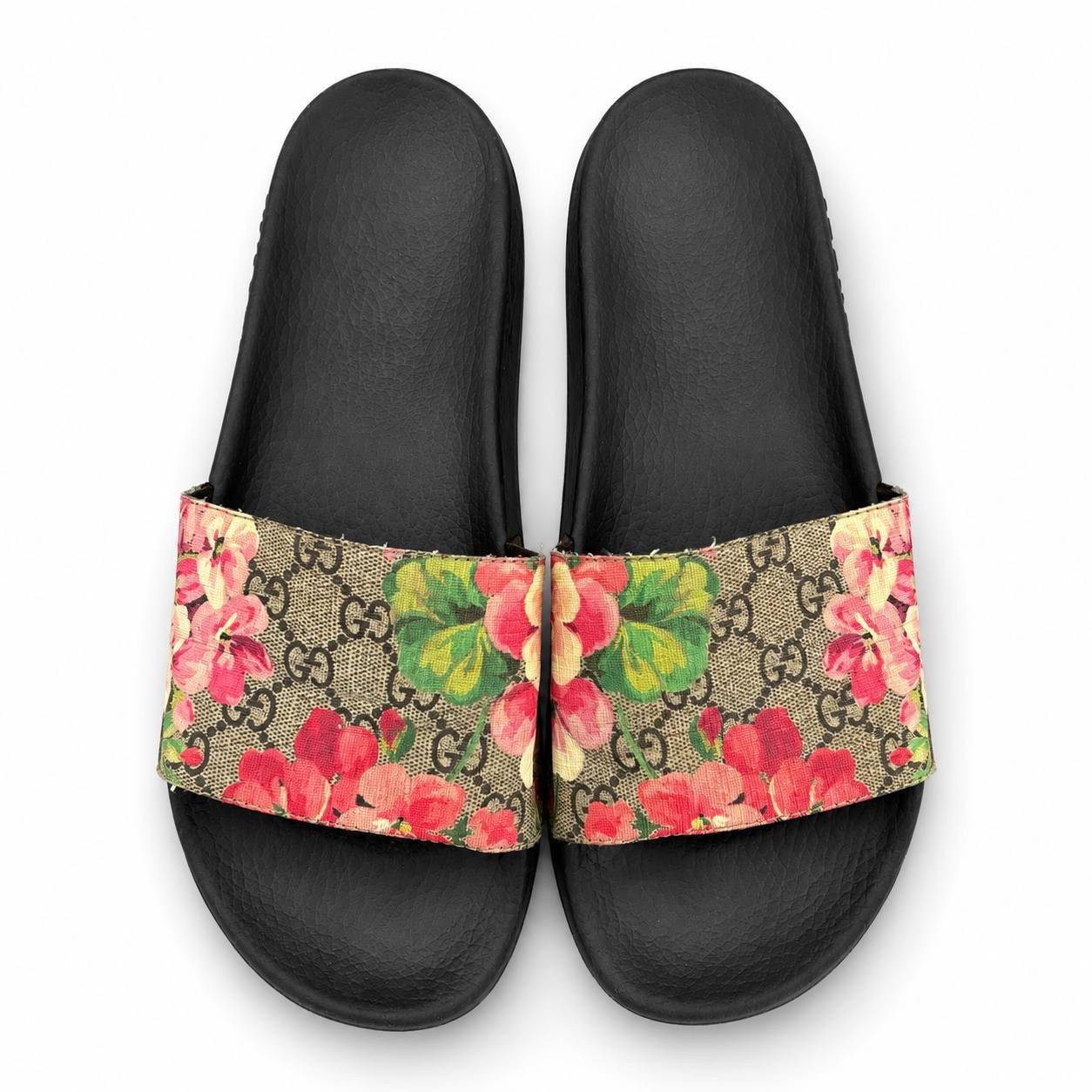GUCCI GG SUPREME MONOGRAM FLORAL BLOOMS SLIDES LOGO WOMEN’S SIZE EU 40/US 10
