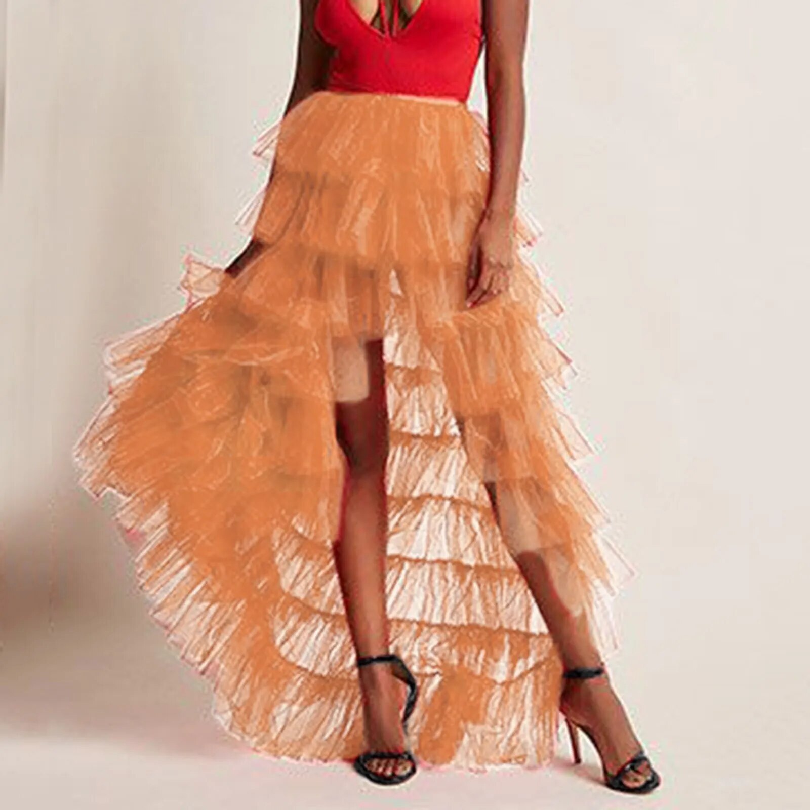Sexy Black High Split Women Tulle Maxi Skirts Party Puffy Long Tulle Skirts Mesh