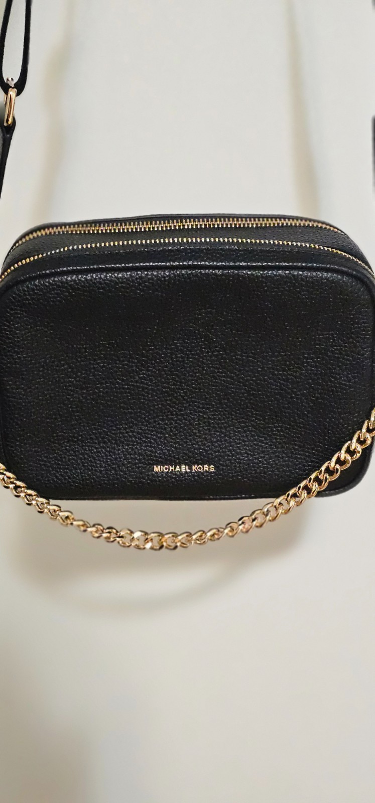 Michael Kors chain camera crossbody bag in black with gold hardware