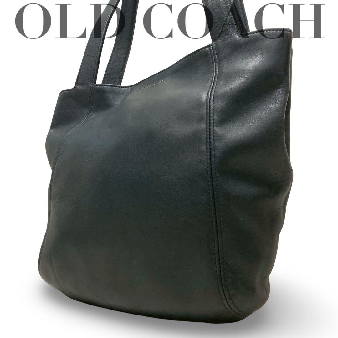 COACH Leather Tote Bag Black Shoulder Logo Embossed Vintage Y2K Auth