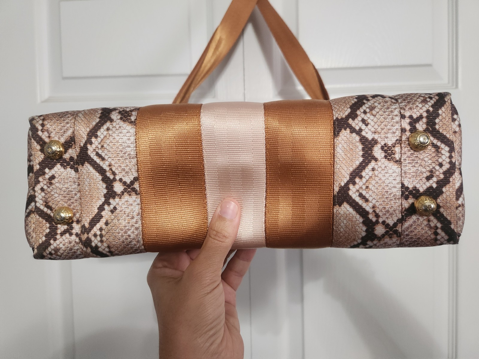Harveys Foldover Tote – Snake, Champagne, Gold Hardware – PLEASE READ *MODIFIED*
