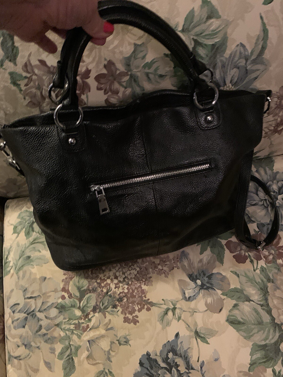 KATTEE Black Pebbled Leather Satchel Shoulder Handbag Purse Bottom Studs