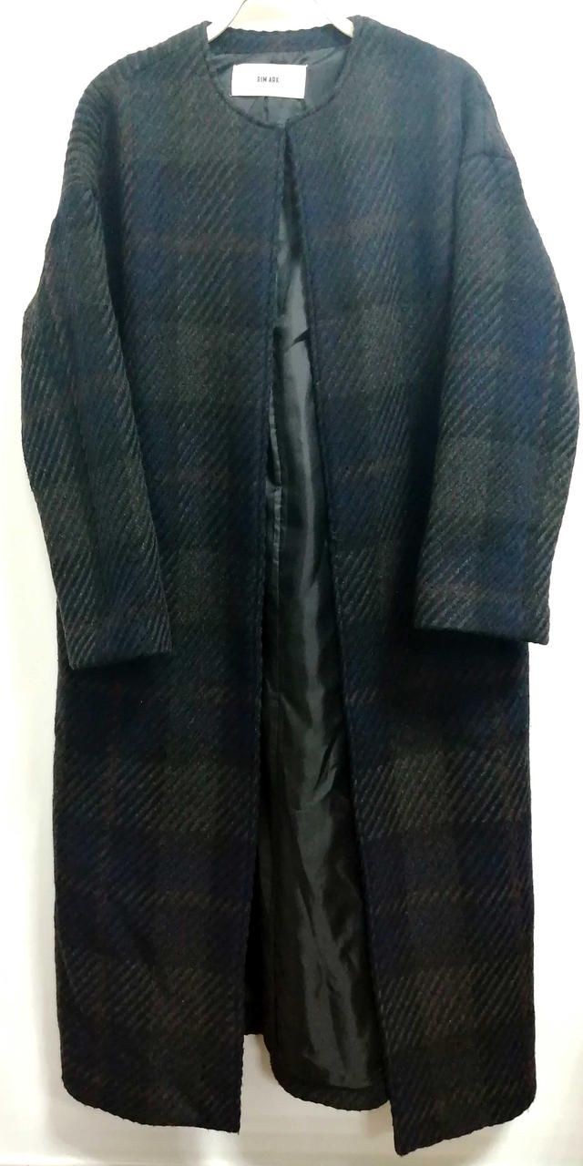 Rim.ark Collarless Check Coat 460bal30-0600 Used