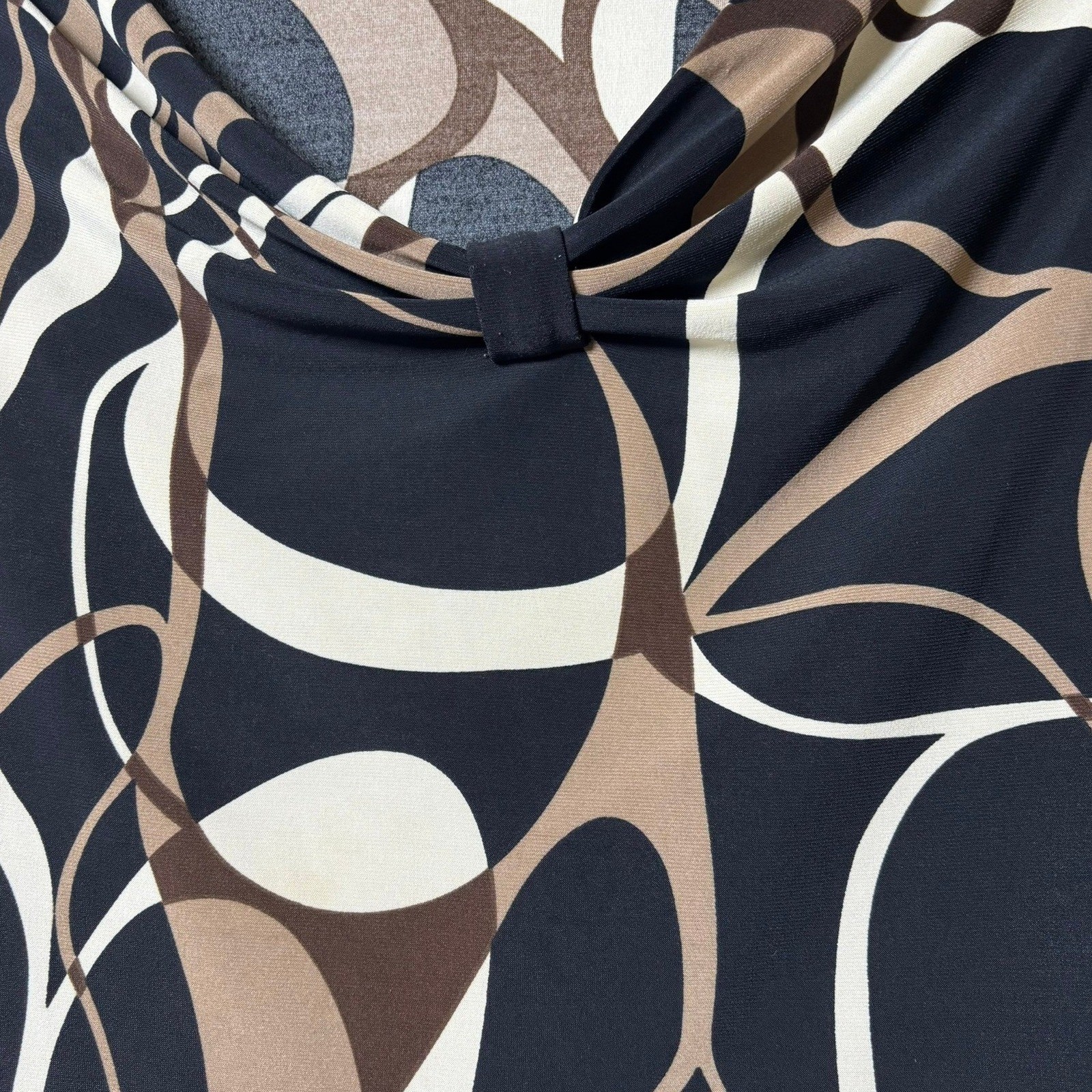 RAG Abstract Swirl Cowl Neck Top Womens Medium Black Tan Flared Sleeve