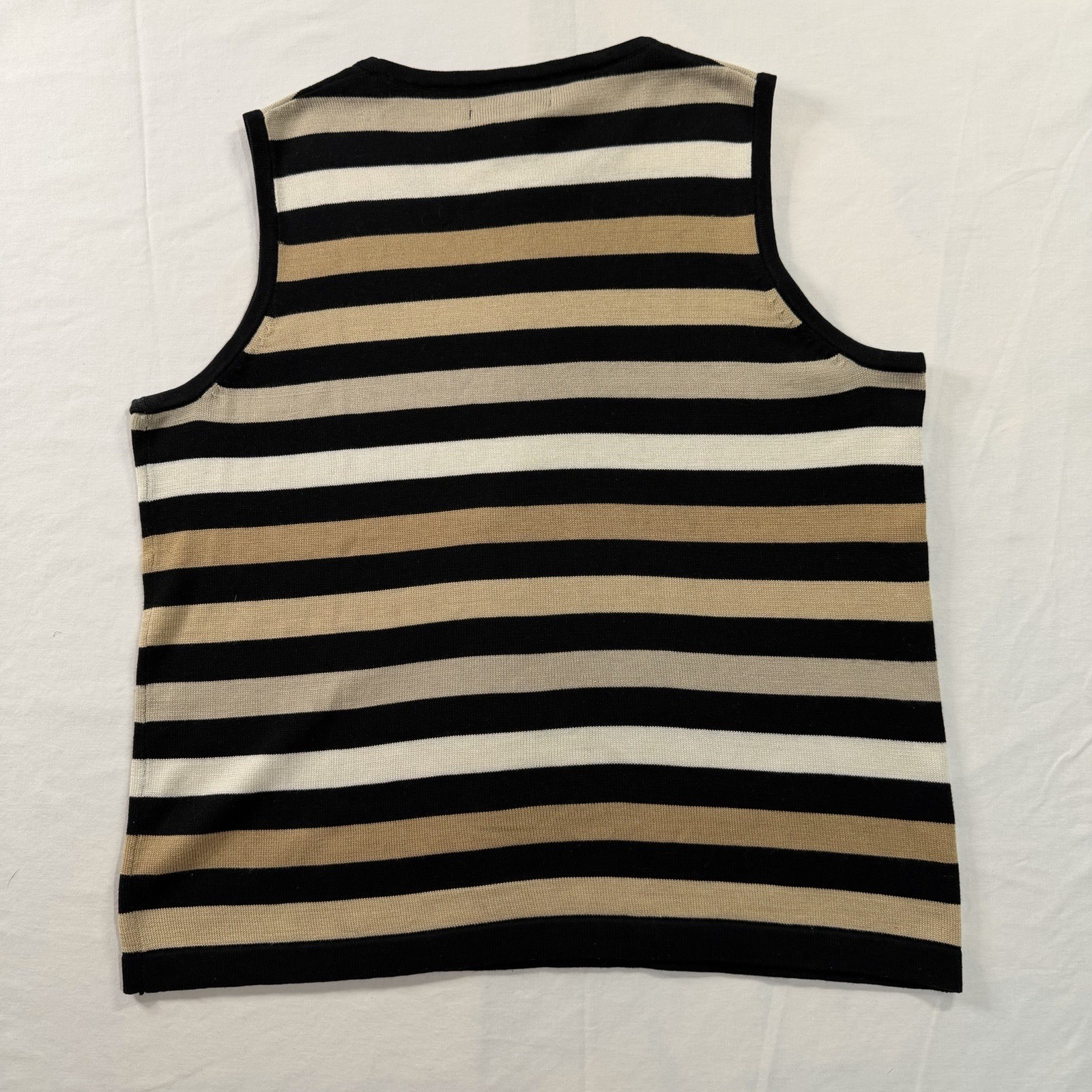 City Silk Black Beige White Striped Knit Sleeveless Crew Neck Pullover P/S B91