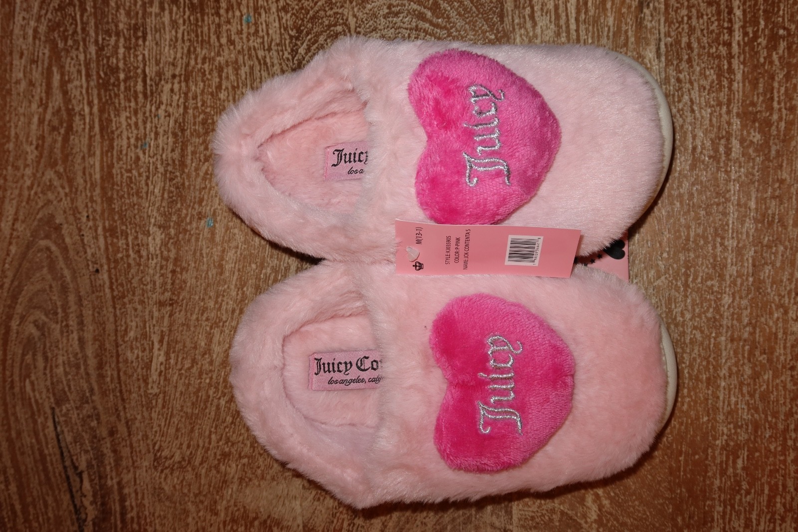 Girls Kids Juicy Couture Pink Heart Slippers Size M (13-1) NWT