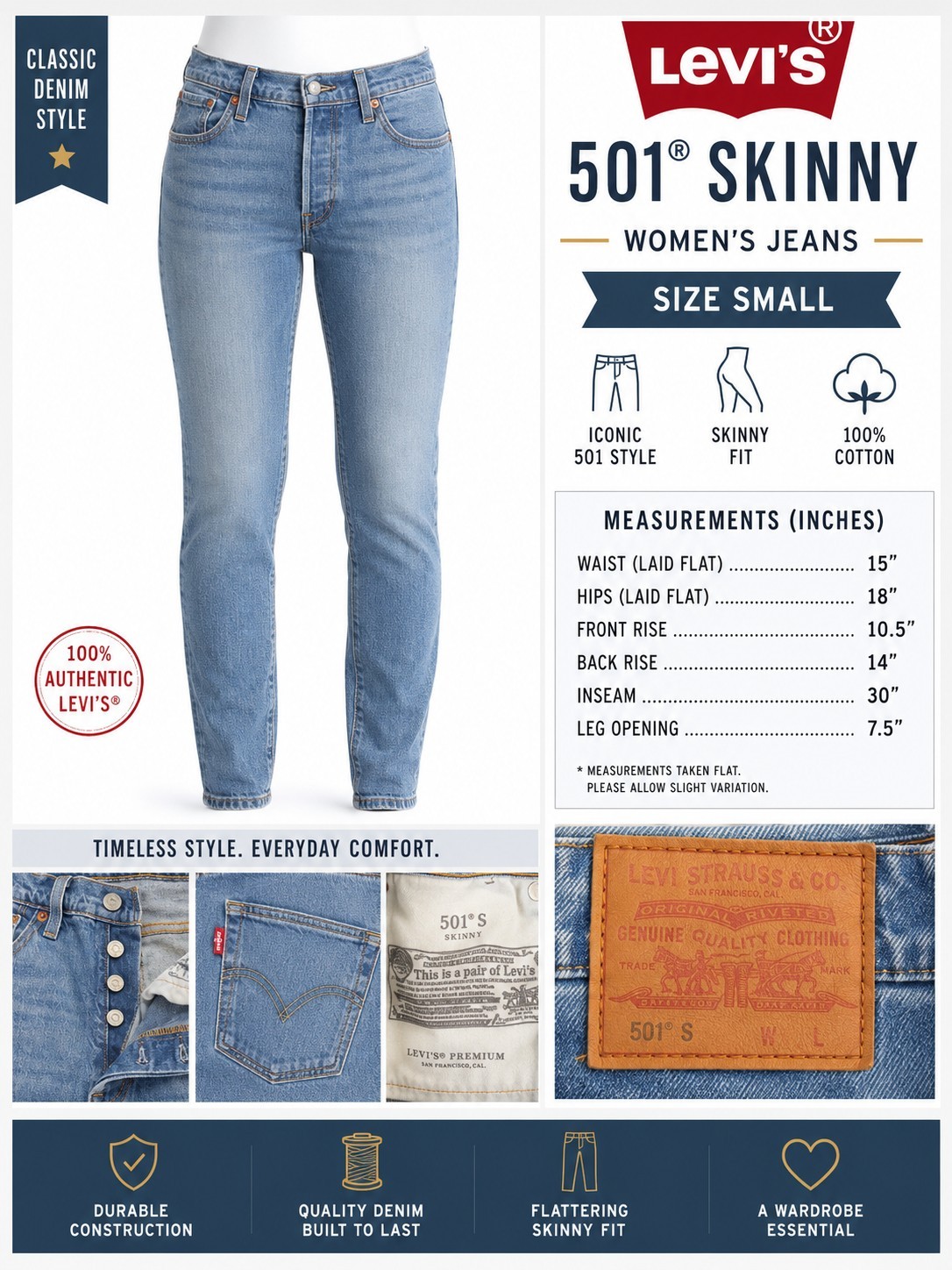 Levi’s 501® Skinny Jeans – Women’s Size Small (W29 x L32) – BUTTON FLY