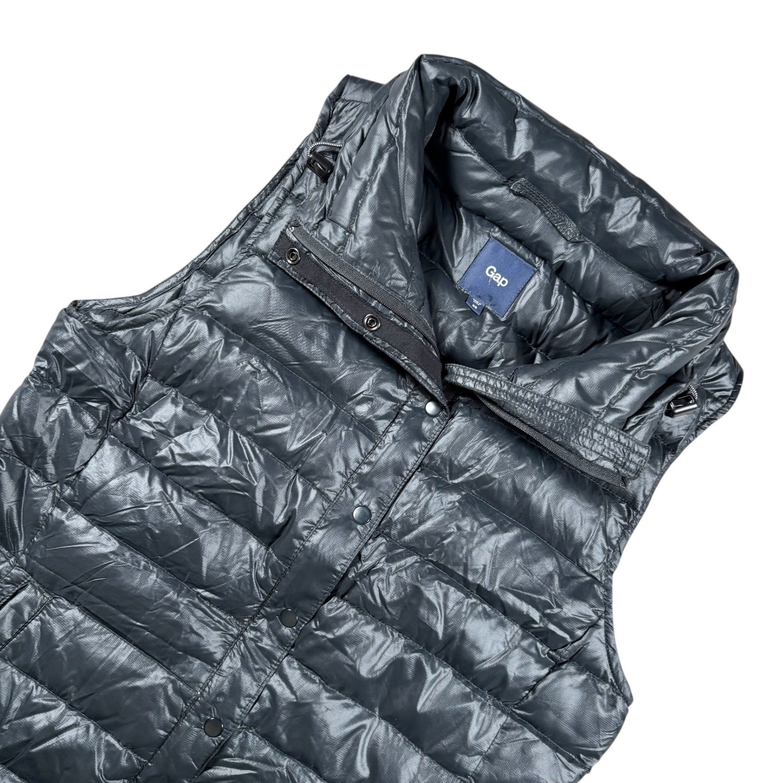 Gap Mens XS Puffer Quilted Down Filled Vest Gray Mock Neck Gorpcore Minimalist