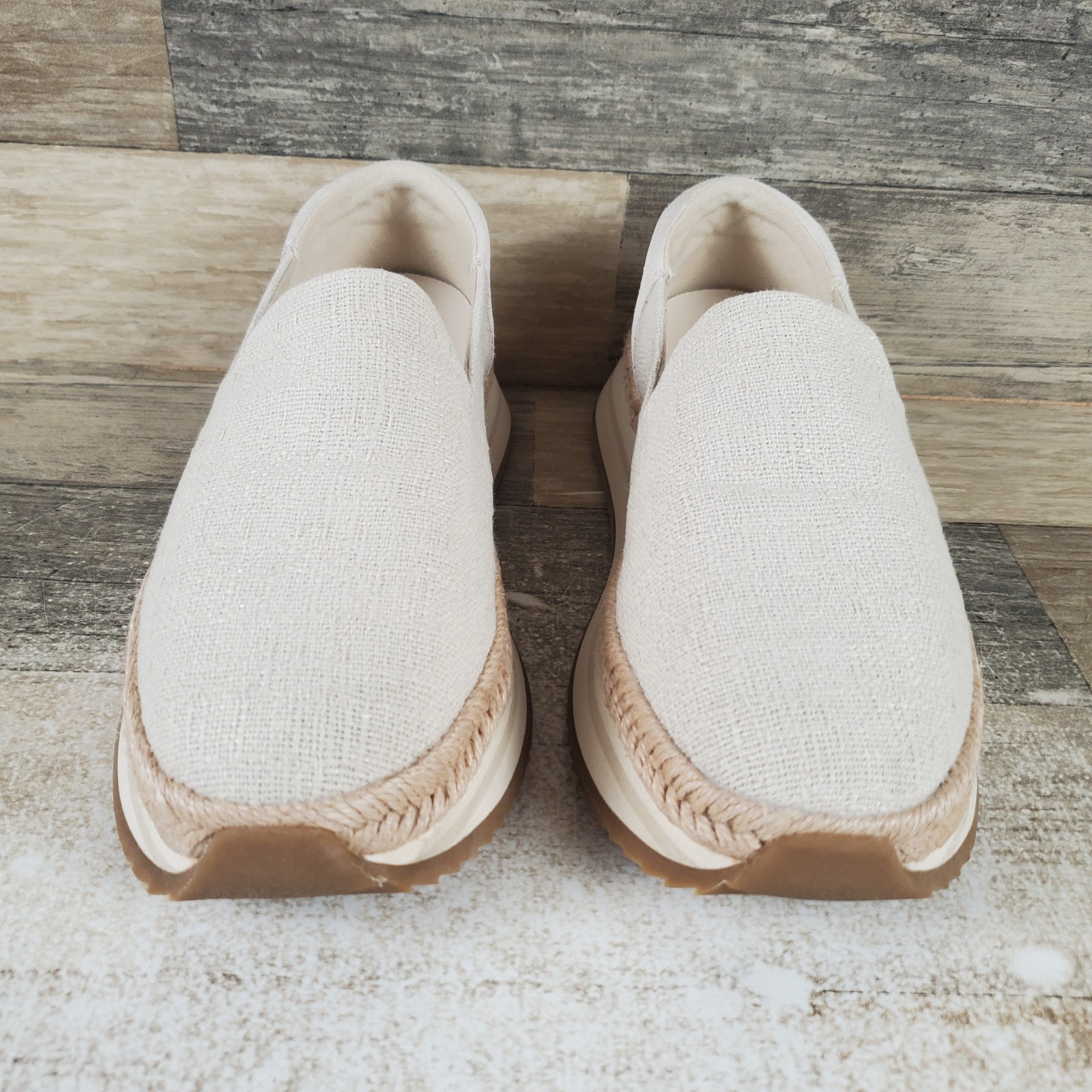 Toms Jocelyn Espadrille Womens Sneakers Sz 5.5 Cream Textile Fog Two Tone Shoes